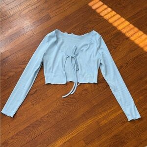 baby blue ribbed tie-front cardi
